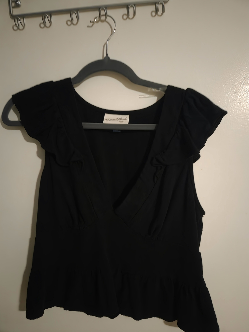 Universal Thread Black Ruffle-Sleeve V-Neck Blouse